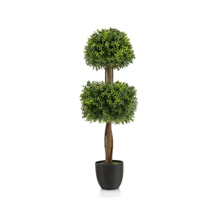 Hivvago 40 Inch Artificial Boxwood Topiary Ball Tree for Front Porch Patio Home-Green