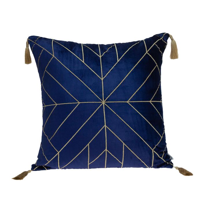 20" Blue and Gold Contemporary Style Throw Pillow