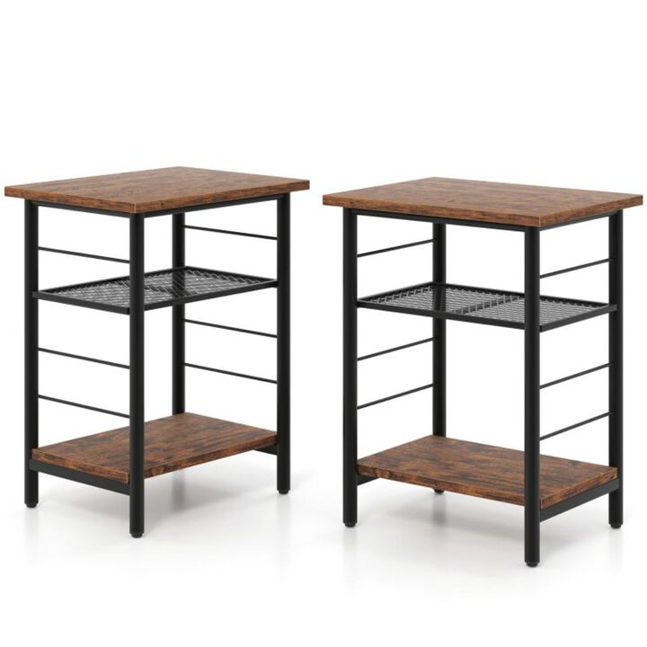 Hivvago 3-Tier End Table Set of 2 Side Table with Storage Shelves Metal Frame