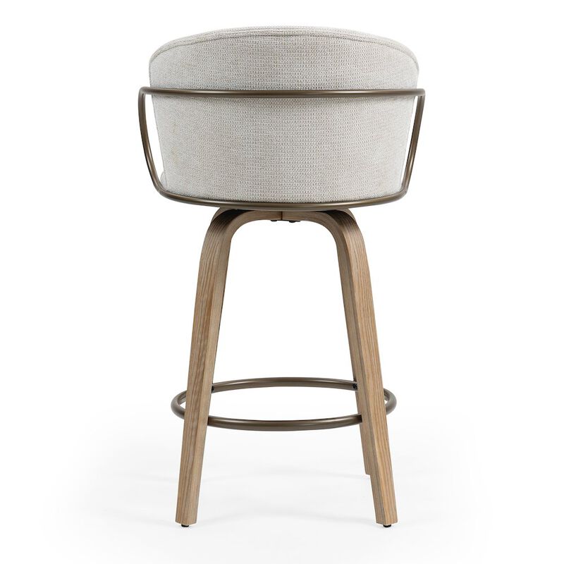 Glamour Home Set of 2 Beige Washed Woven Fabric Swivel Counter Stool Wood Legs