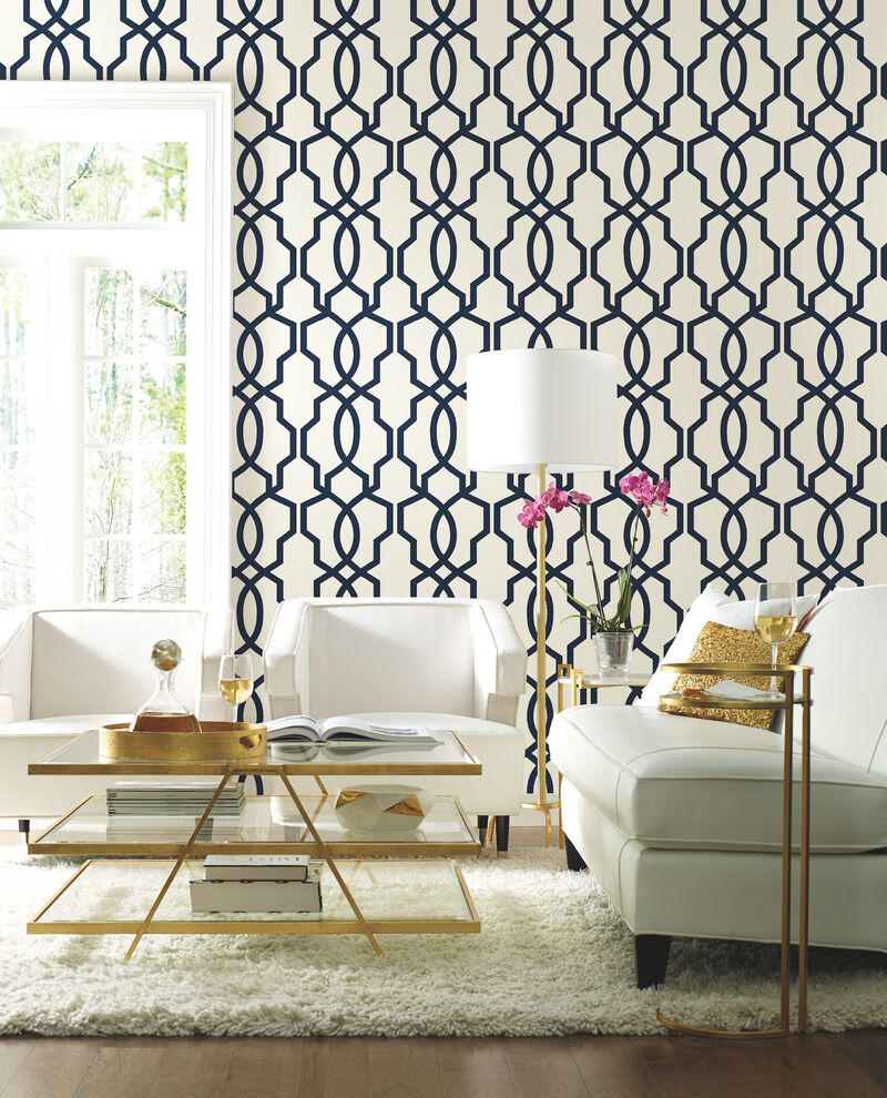 Hourglass Trellis Navy Wallpaper image number 1