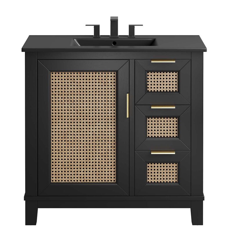 Modway EEI-6726-BLK-BLK Dixie 36&rdquo; Solid Wood Bathroom Vanity Cabinet, Black Black image number 5