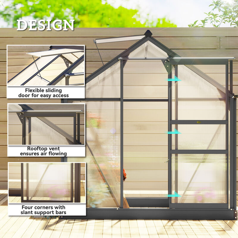 Hivvago 6.2' x 4.3' Walk-in Polycarbonate Greenhouse Kit image number 3