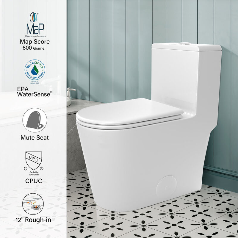 Bothwa Home 14.37"W CUPC Certified, One Piece Elongated Confort Height Toilet, Super Quite Flushing, Dual Flush, Ceramic, Watersense, Leak Resistant image number 7