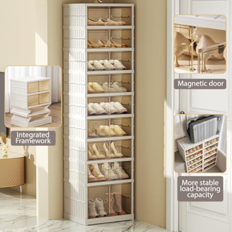 Entryway Shoe Storage Cabinet 6 Tier Closet Clear Foldable image number 3