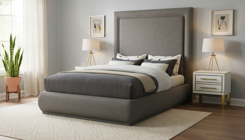 Meridian Furniture Brooke Grey Linen Textured Fabric King Bed image number 1
