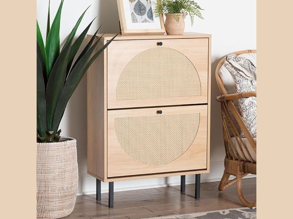 Entryway Wood Shoe Storage Cabinet 12 Pair Flip Drawer Remus