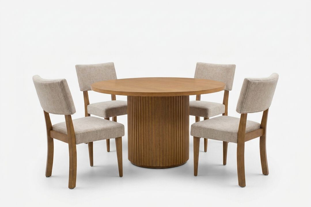 Colvin Brown 52" Wood Table & 4 Upholstered Side Chair