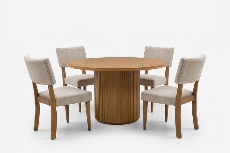 Colvin Brown 52" Wood Table & 4 Upholstered Side Chair image number 0