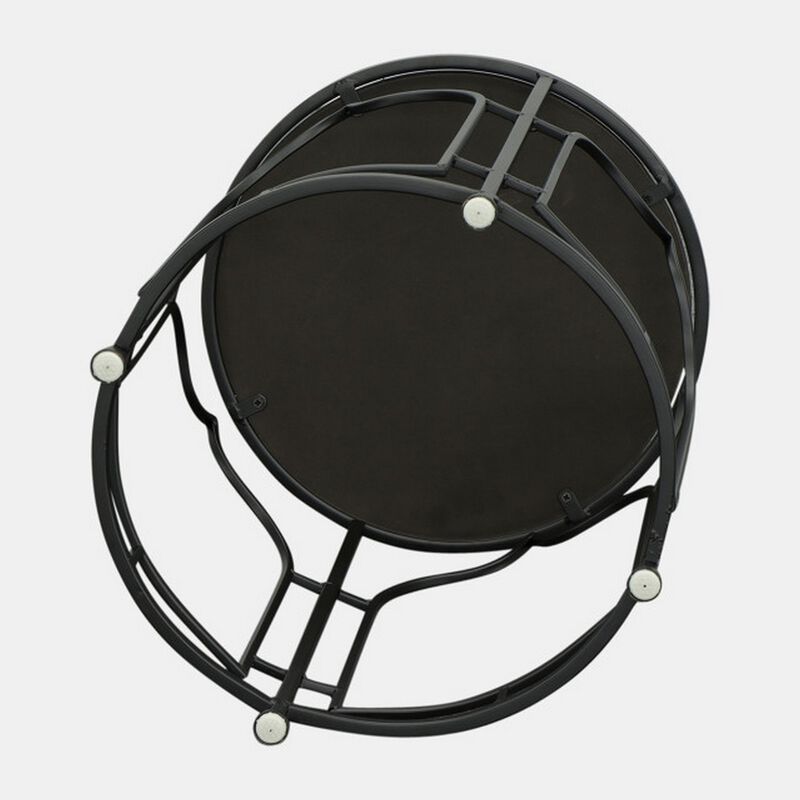 23 Inch Modern Side Table, Glass Top, Geometric Design, Set of 2, Black