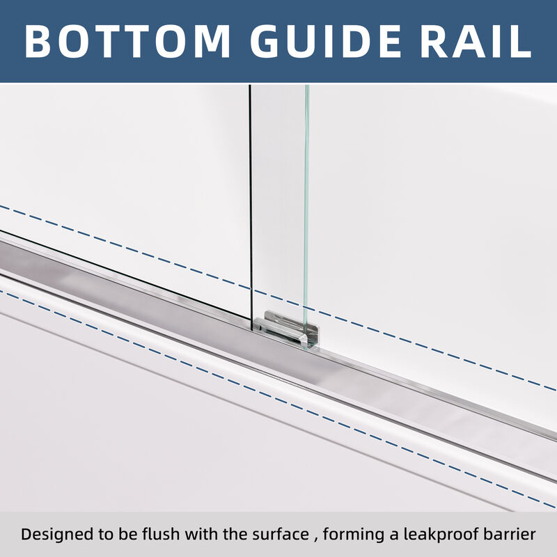 Silver Bathtub Shower Door, Thickened Aluminum Frame with 4" Adjustment