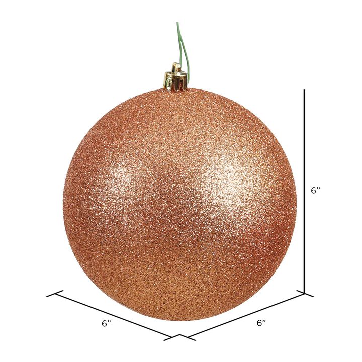 Vickerman N591558DG Glitter Ball Ornaments with Shatterproof UV Resistant, Pre-drilled Cap Secured & Green Floral Wire in 4 per Bag, 6", Rose Gold