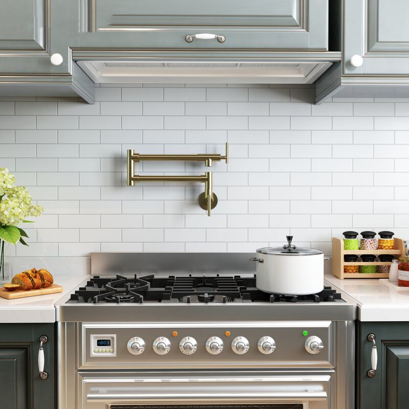 Mondawe Pot Filler Tap Foldable Kitchen Faucet Single Cold Sink Tap Rotate Folding Spout Brass Wall Mounted