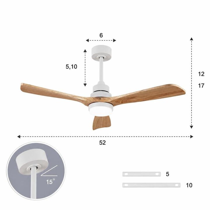 ELEMENT ACE 52 Inch Noiseless Reversible Ceiling Fan With Dimmable LED Lights And Remote Control For Indoor And Outdoor Living Spaces