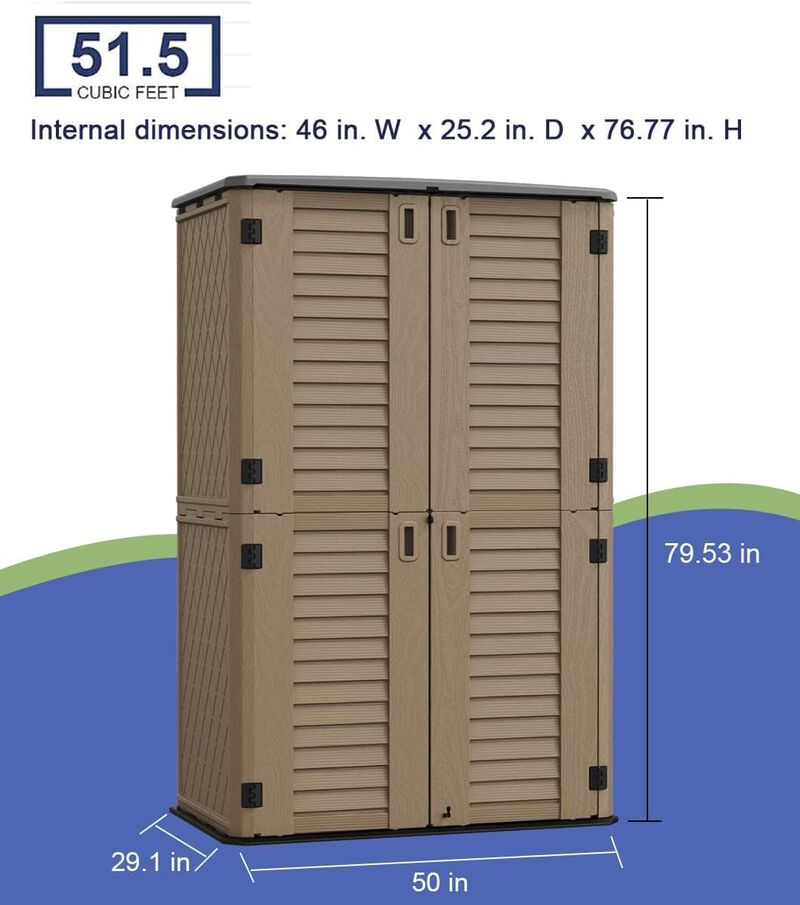 Vertical Storage Shed Weather Resistance, 66 Cu. Ft. Waterproof Outdoor Storage