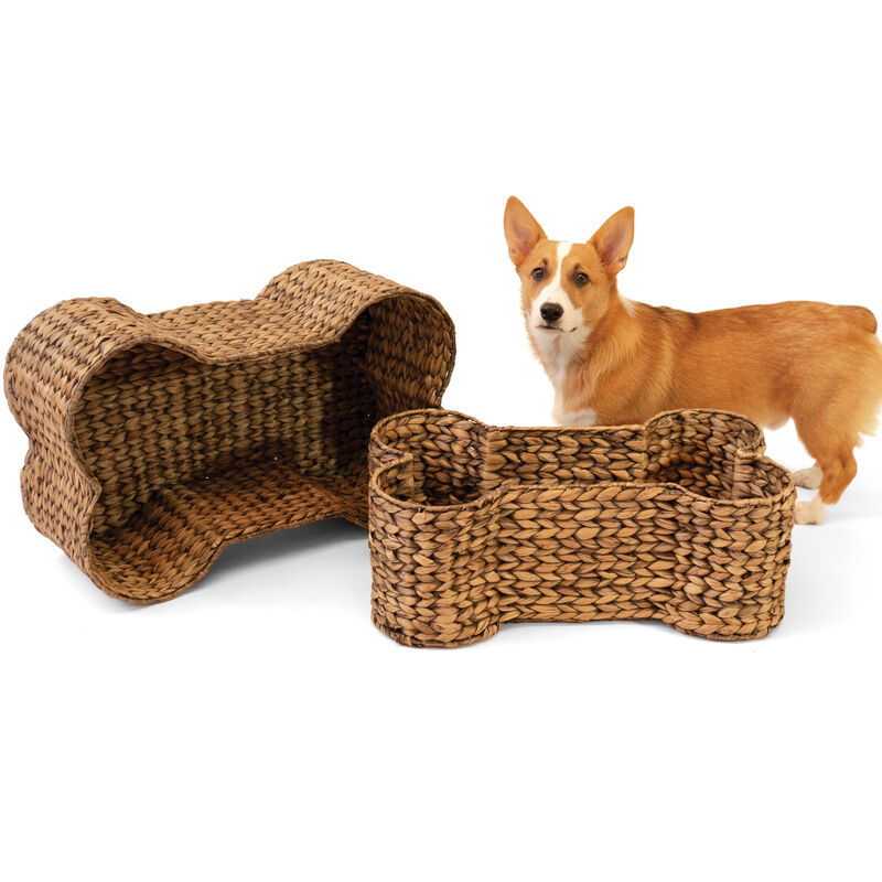 Digby Bone-Shaped Large Hand Woven Water Hyacinth Nesting Pet Toy Organizer Baskets (Set of 2) image number 0