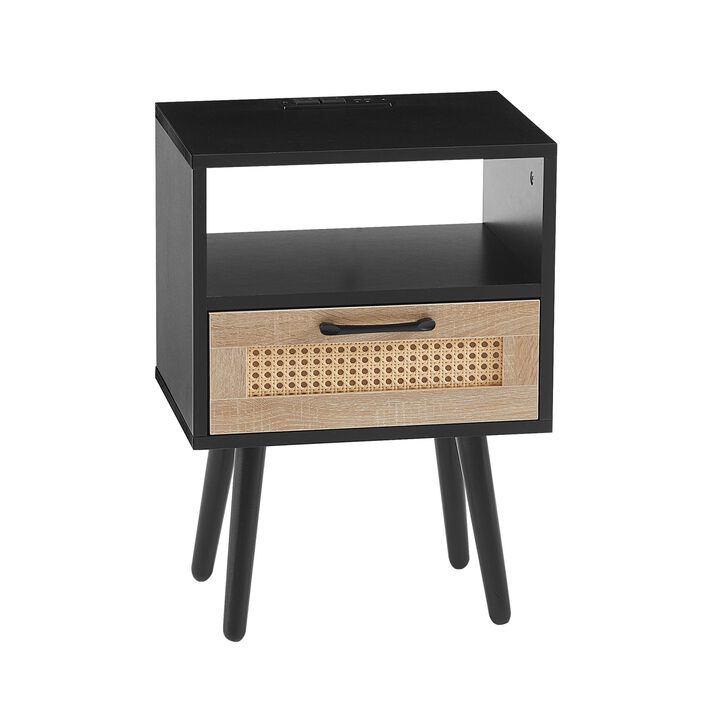 Modern Nightstand with Drawer and Solid Wood Legs