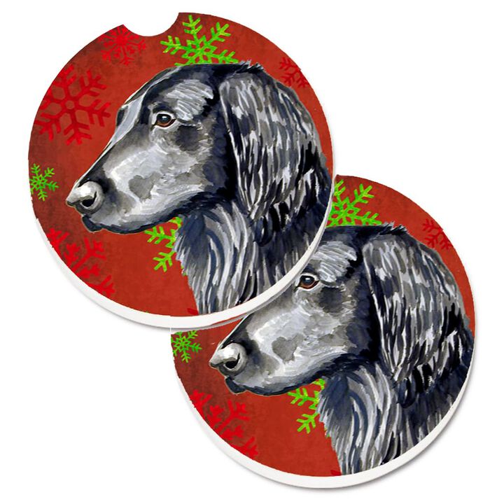 Caroline's Treasures Flat Coated Retriever Red green Snowflakes Holiday Christmas Set of 2 Cup Holder Car Coasters LH9321CARC, 2.56, Multicolor