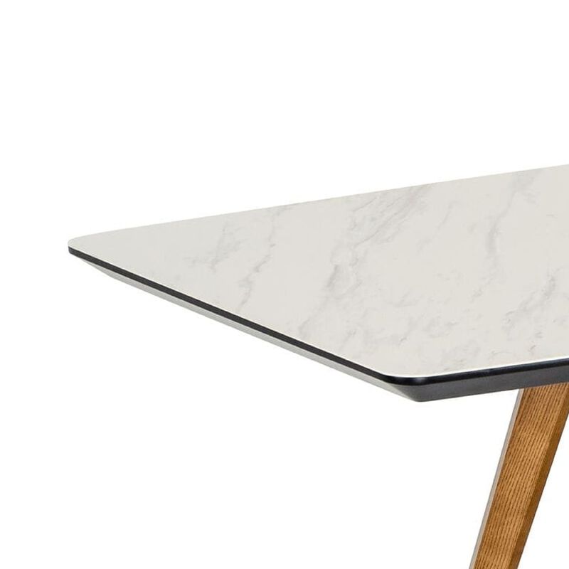 Cid Jamu Dining Table, 91 Inch White Marble Top, Modern Abstract Base image number 3
