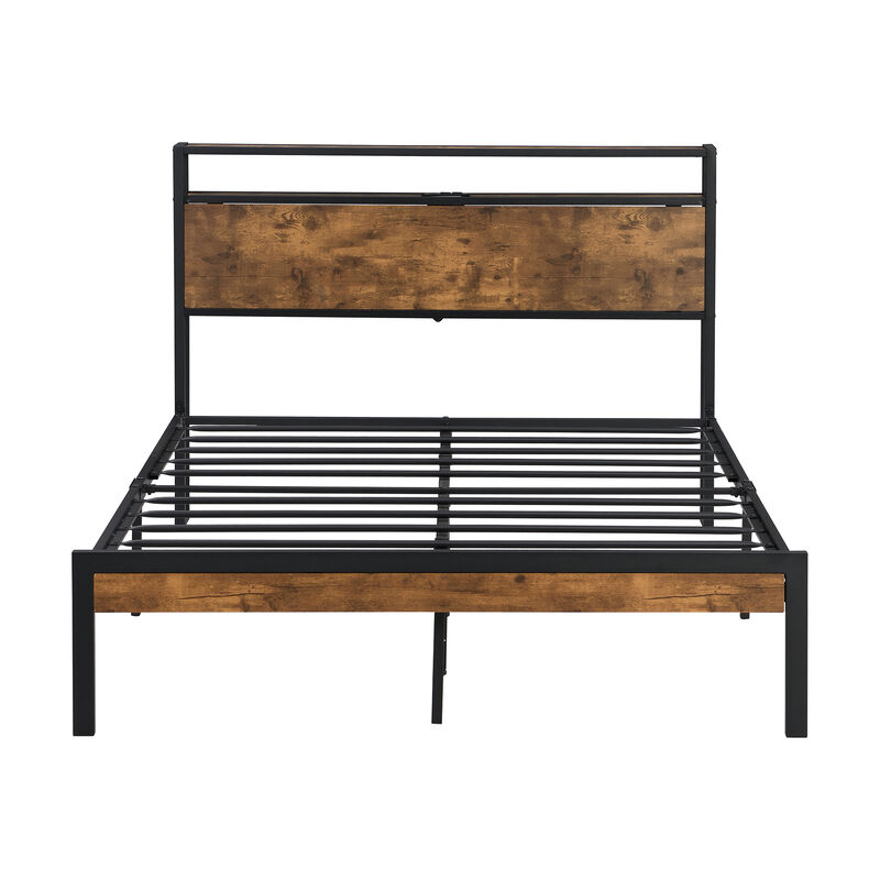 Merax Metal Platform Bed with Wooden Headboard & Footboard image number 0