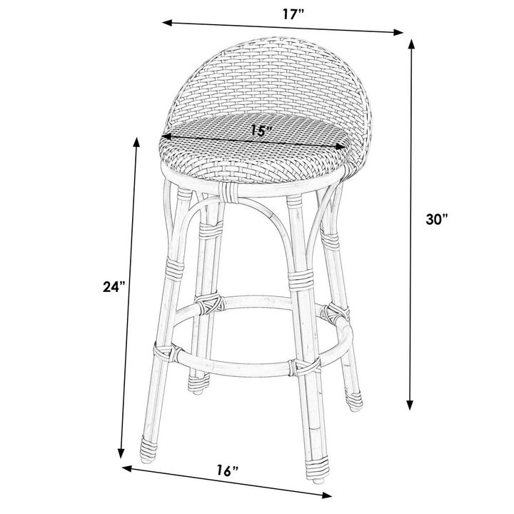 Butler Specialty Tobias 24 in. Seat Height Outdoor Rattan and Metal Low Back Counter Stool