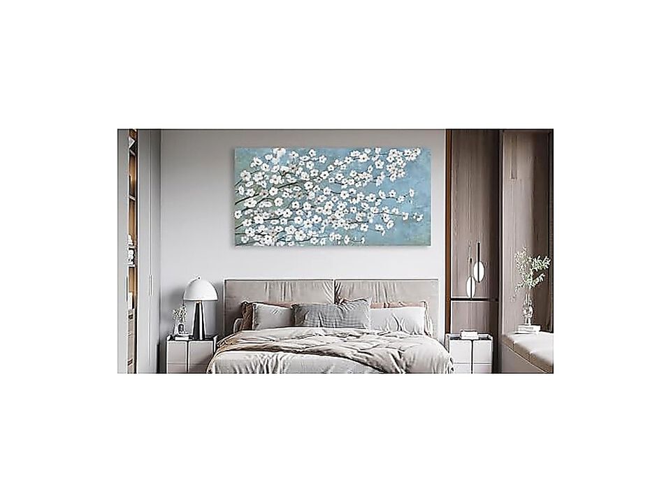 Large Flowers Wall Art White Blossom Branches Canvas Living Room Rustic Light