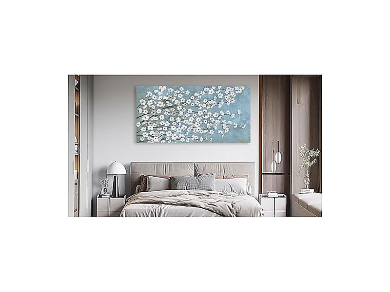 Large Flowers Wall Art White Blossom Branches Canvas Living Room Rustic Light image number 1