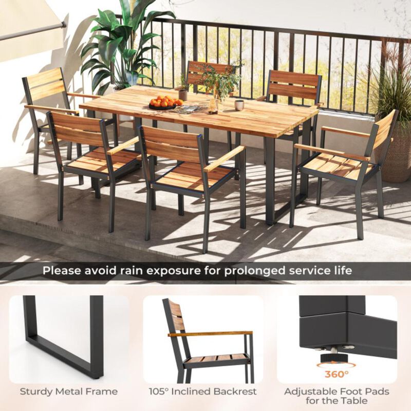 Hivvago 7 Pieces Acacia Wood Patio Dining Set with Metal Frame and 2 Inches Umbrella Hole