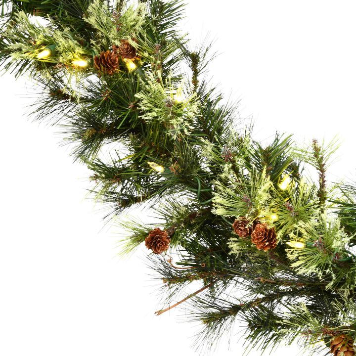 Vickerman 6' Mixed Country Pine Artificial Christmas Garland, Warm White Dura-lit LED Lights - Faux Mixed Needle Christmas Garland - Indoor Seasonal Home Decor