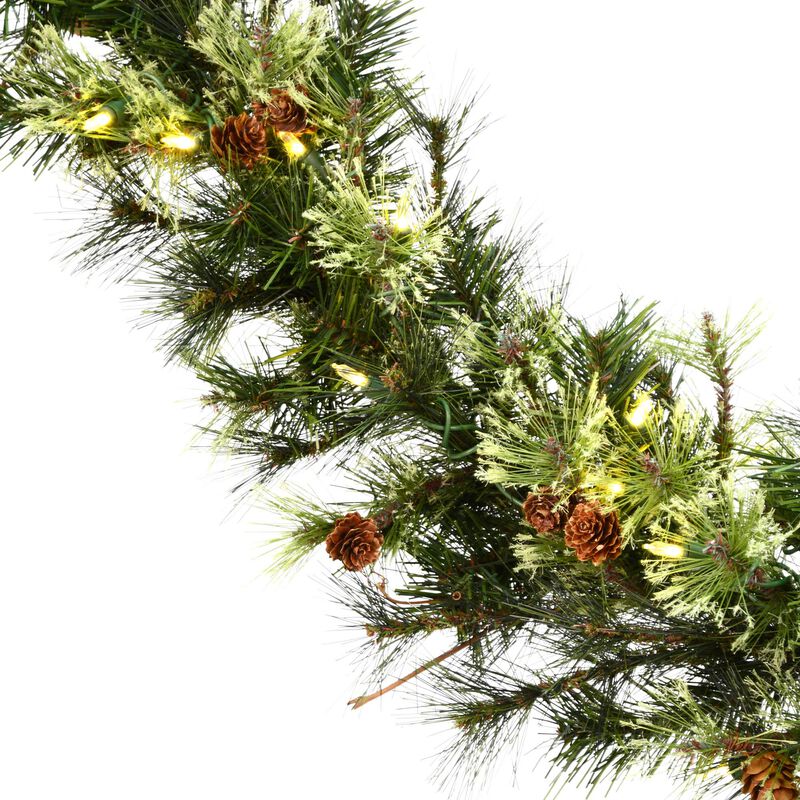 Vickerman 6' Mixed Country Pine Artificial Christmas Garland, Warm White Dura-lit LED Lights - Faux Mixed Needle Christmas Garland - Indoor Seasonal Home Decor image number 1