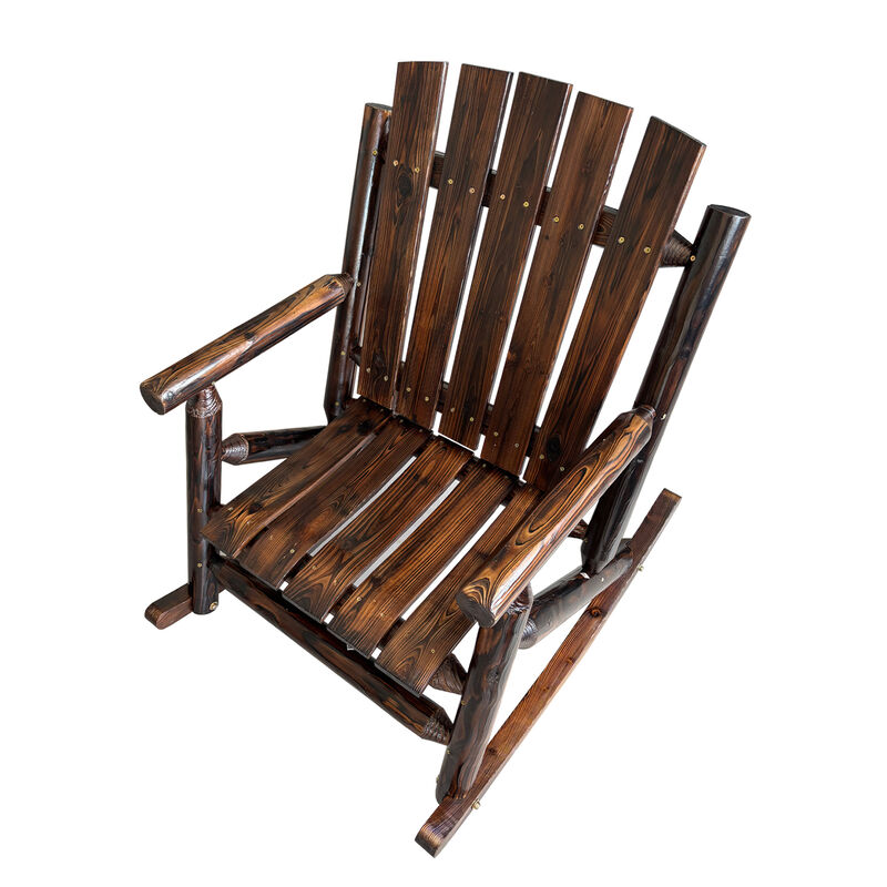 Rustic Log Wooden Rocking Chair, Handcrafted Solid Fir Wood Outdoor Rocker for Porch, Patio, Heavy-Duty 700 LBS, Weather-Resistant Finish, Natural Charm