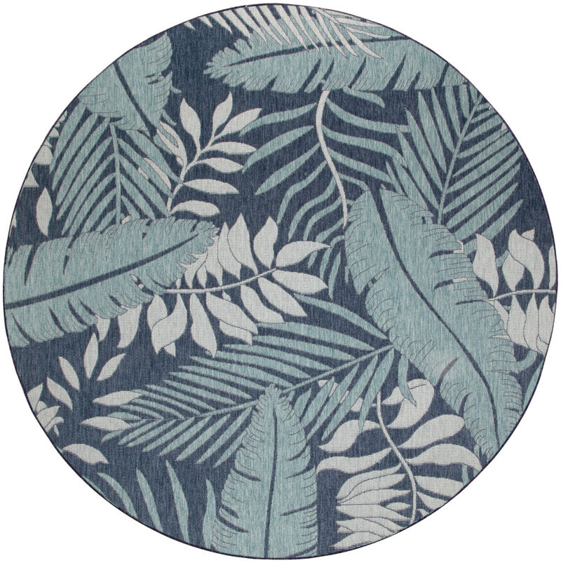 HomeRoots 4' Navy Blue Round Floral Indoor Outdoor Area Rug image number 2