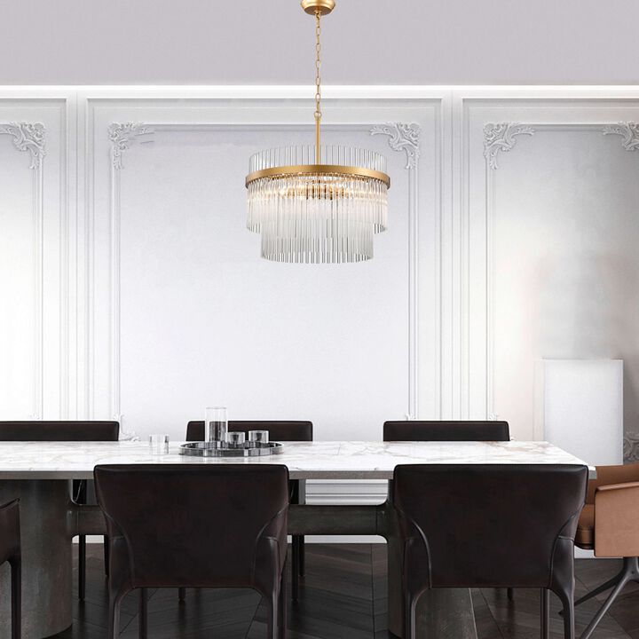Clio Glossy Bronze Two-Tier Crystal Glass Bar Round Chandelier
