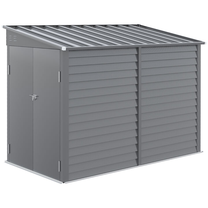 Outsunny 5' x 9' Steel Outdoor Storage Shed, Lean to Shed, Metal Tool House with Foundation, Lockable Doors, Gloves and 2 Air Vents for Backyard, Patio, Lawn, Gray