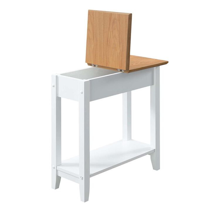 Convenience Concepts American Heritage Flip Top End Table with Shelf, Driftwood/White