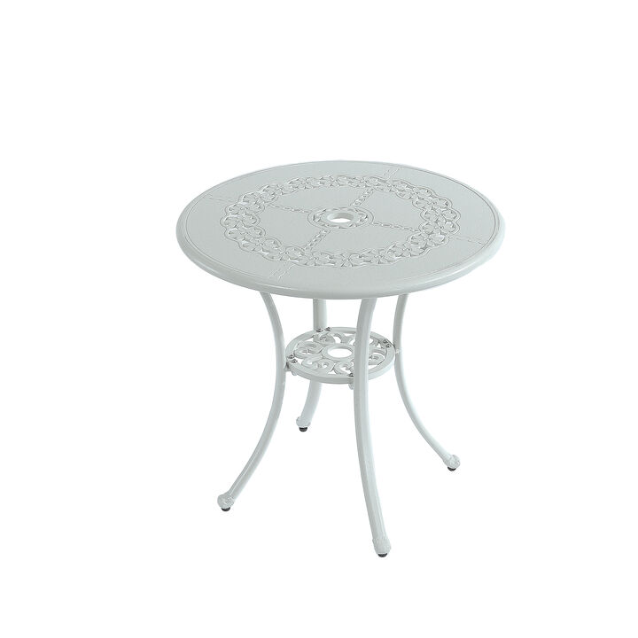 Mondawe Premium Cast Aluminum Round Outdoor Table with Umbrella Hole – Weather-Resistant and Sturdy
