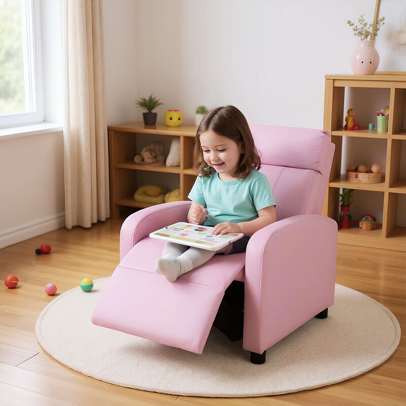 Pink Kids PU Leather Recliner Chair, Ergonomic Lounge Sofa for 3&ndash;12 Years image number 7