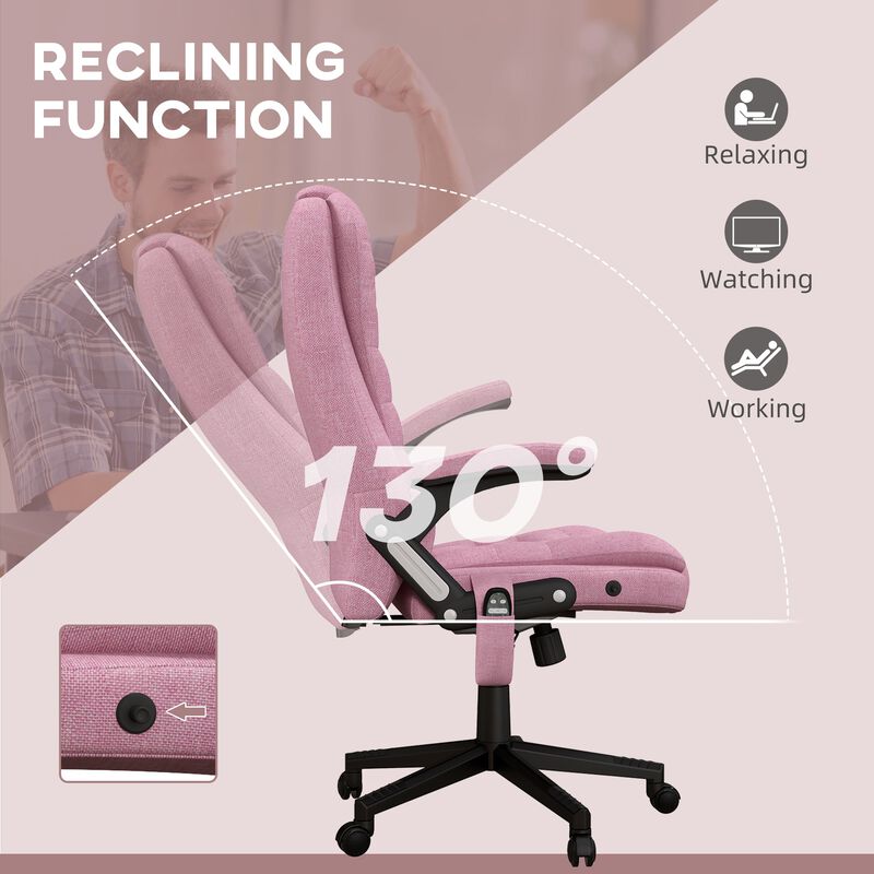 Pink Linen Massage Office Chair: Heated, Reclining, Remote