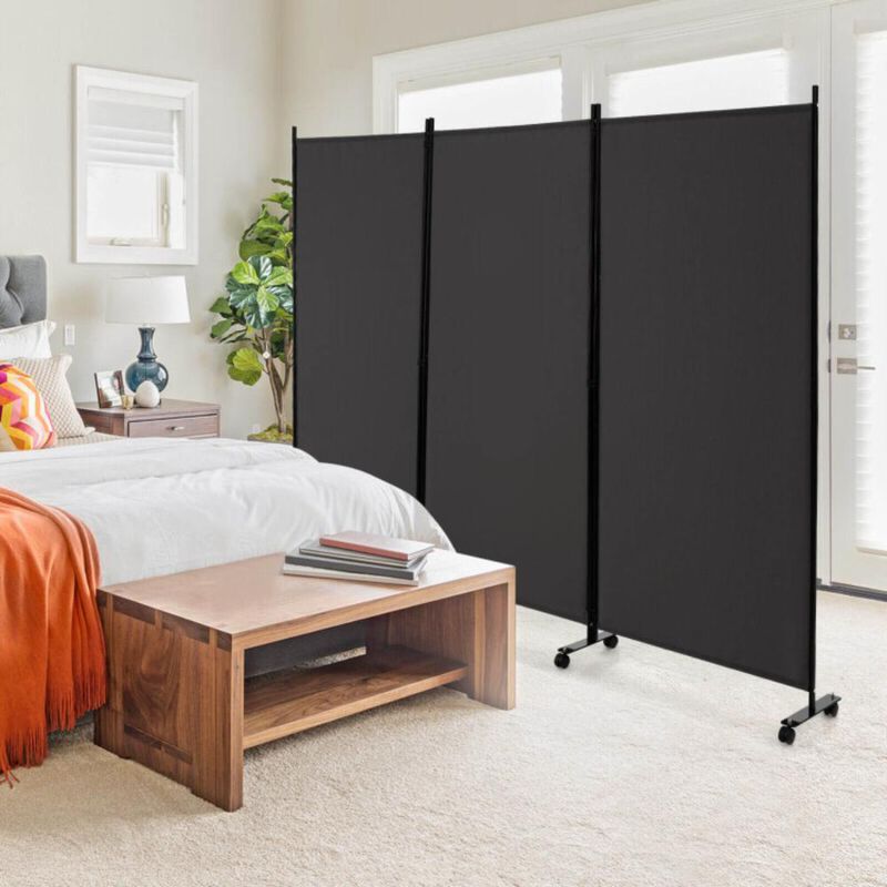 Hivvago 3 Panel Folding Room Divider with Lockable Wheels