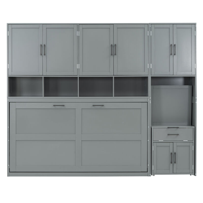 Whisen Modern Design Twin Size Murphy Bed Wall Bed, Folded into a Cabinet with Closet, Drawers and Desk