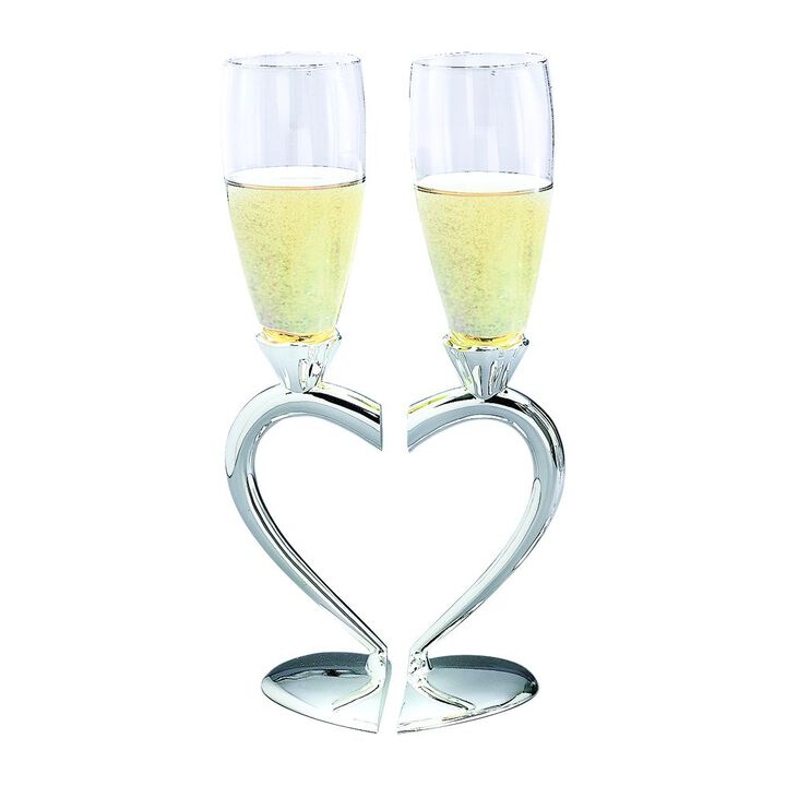 Bridal Toasting Goblets With Heart Shaped Separating Base & Stem