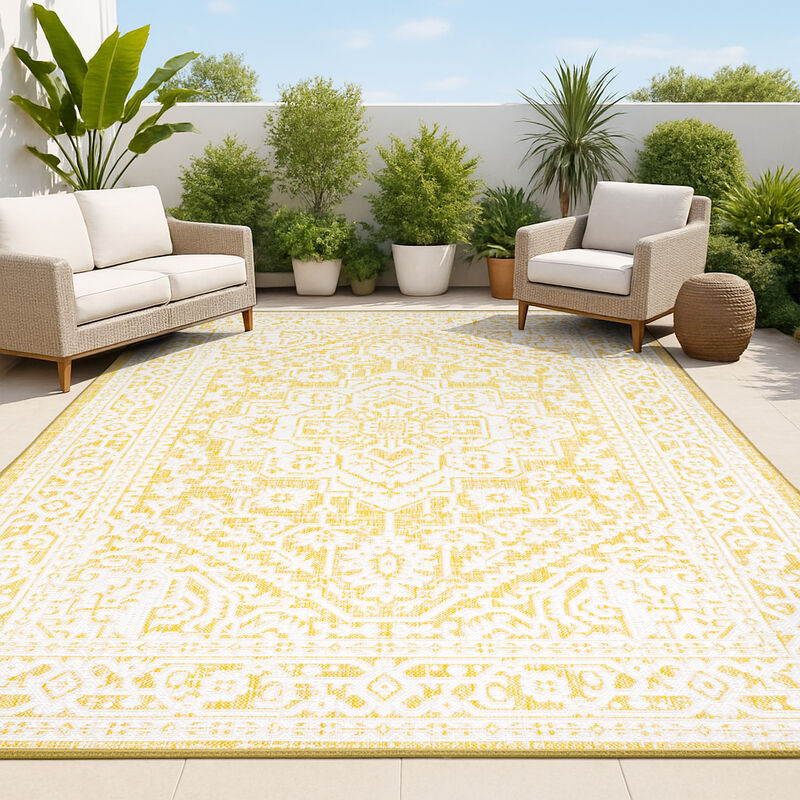 Sinjuri Medallion Textured Weave Indoor/Outdoor Area Rug