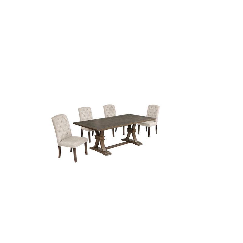 Best Quality Furniture 5 Piece Traditional Dining With Beige Dining Chairs