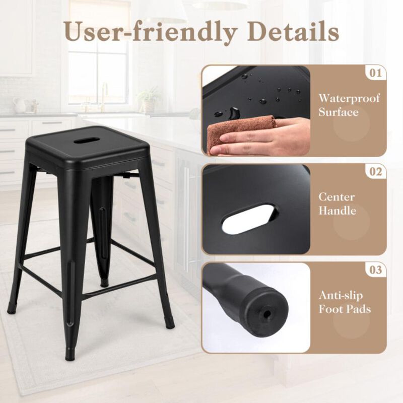 Hivvago 24 Inch Set of 4 Tolix Style Counter Height Barstool Stackable Chair