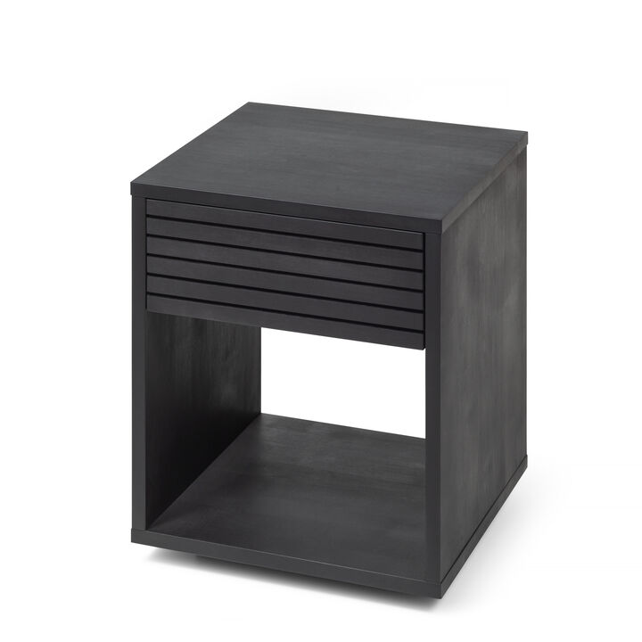 Black Hardwood Floor Nightstand with a Drawer - Rustic Bedside Table for Bedroom