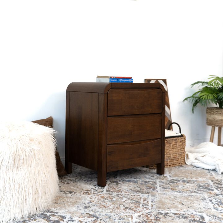 23.6" Assembled Mid Century Nightstand 3-Drawer Solid Wood Bedside Table