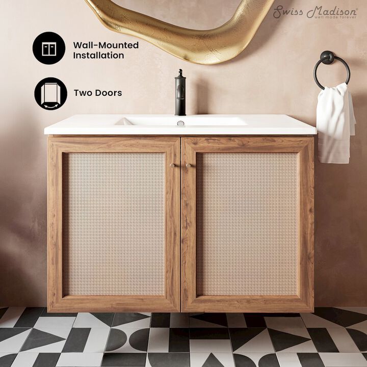 Classe 36 in. Wall Hung Bathroom Vanity with Ceramic Sink Top