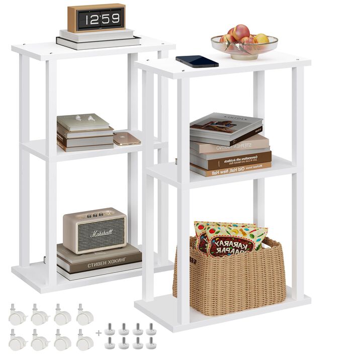 TUTOTAK Small Side Table, Narrow End Table, Bedside Table, Set of 2, Couch Side Table with Wheels for Living Room or Bedroom, Wh