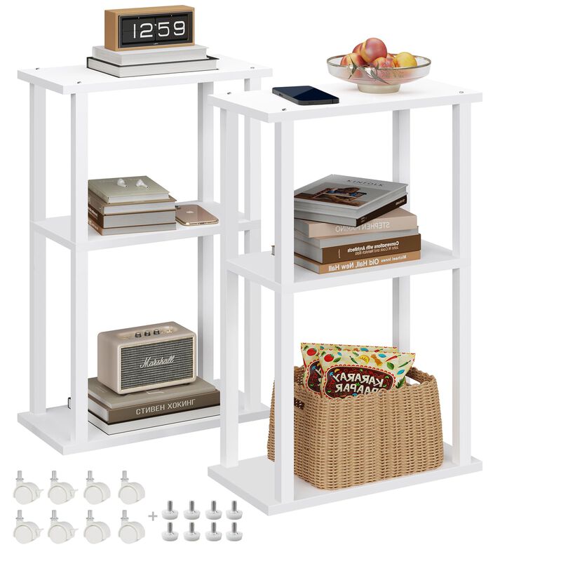 TUTOTAK Small Side Table, Narrow End Table, Bedside Table, Set of 2, Couch Side Table with Wheels for Living Room or Bedroom, Wh