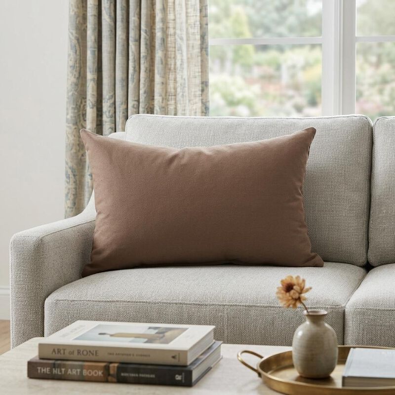 HomeRoots 12" X 18" Brown Cotton Throw Pillow image number 1